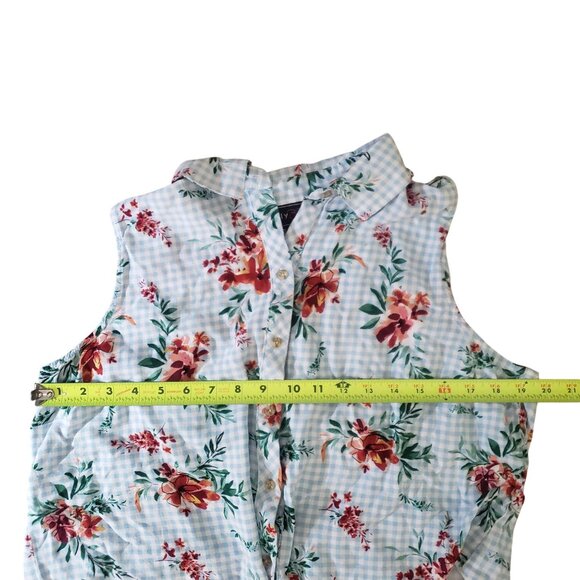 Floral Button Down Sleeveless Tie Front Blouse Size XL Summer Picnic Country - Picture 10 of 10
